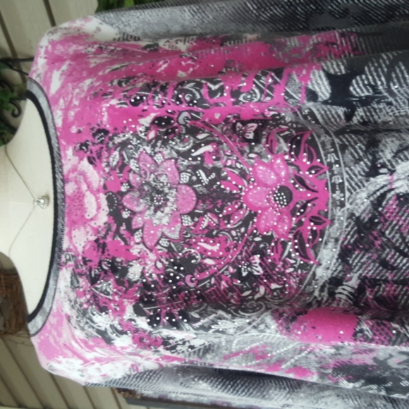 LAURA ASHLEY ♡ Gorgeous Black|Pink|White|Gray Embellished Bling Floral Top XL - Picture 15 of 17
